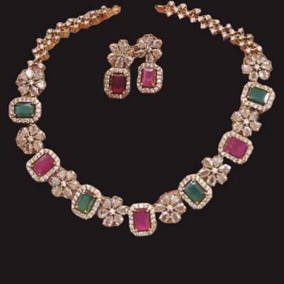 "Navaratan 1 gram Gold Necklace-002 - Click here to View more details about this Product